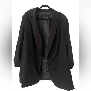 NWT Eloquii Long Line Open Front Blazer Black Cinched Sleeves Sz 22 Suit Jacket